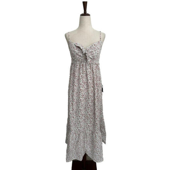 Lulus Decidedly Adorable Floral Tie Front Tiered Midi Dress Cottagecore S NWT - Picture 2 of 8